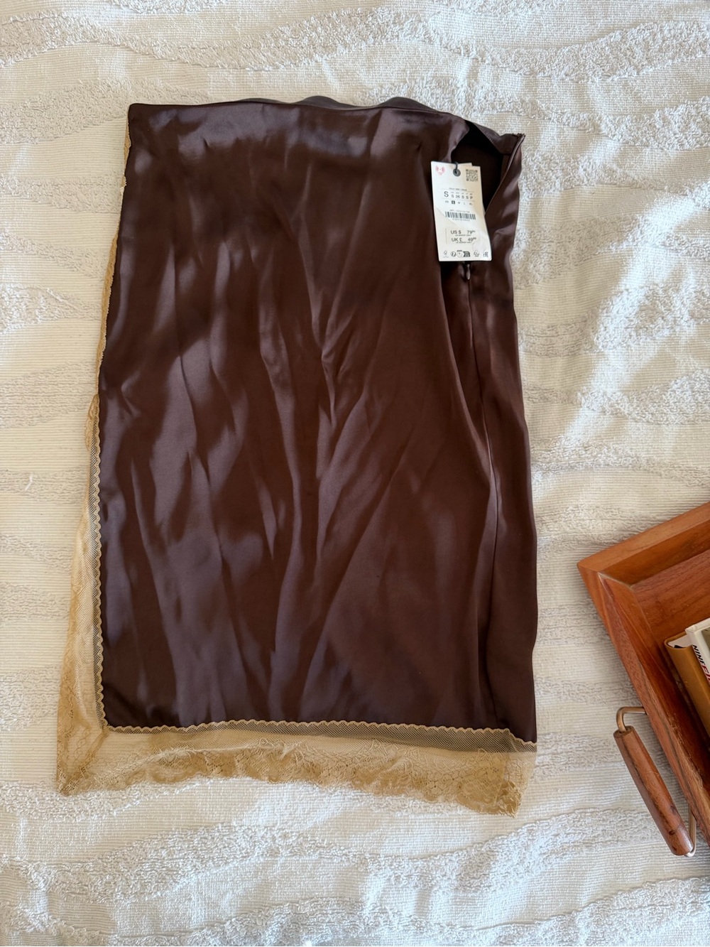 Zara Brown Slip with Cream Lace Trim